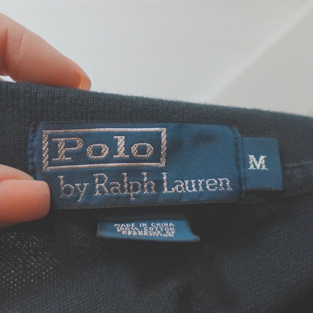 Polo Ralph Lauren Polo Shirt Men's Medium Vtg Faded Black Classic Fit Vent Hem